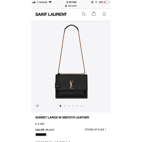 YSL Sunset Large In Smooth Leather - Picture 6 of 6